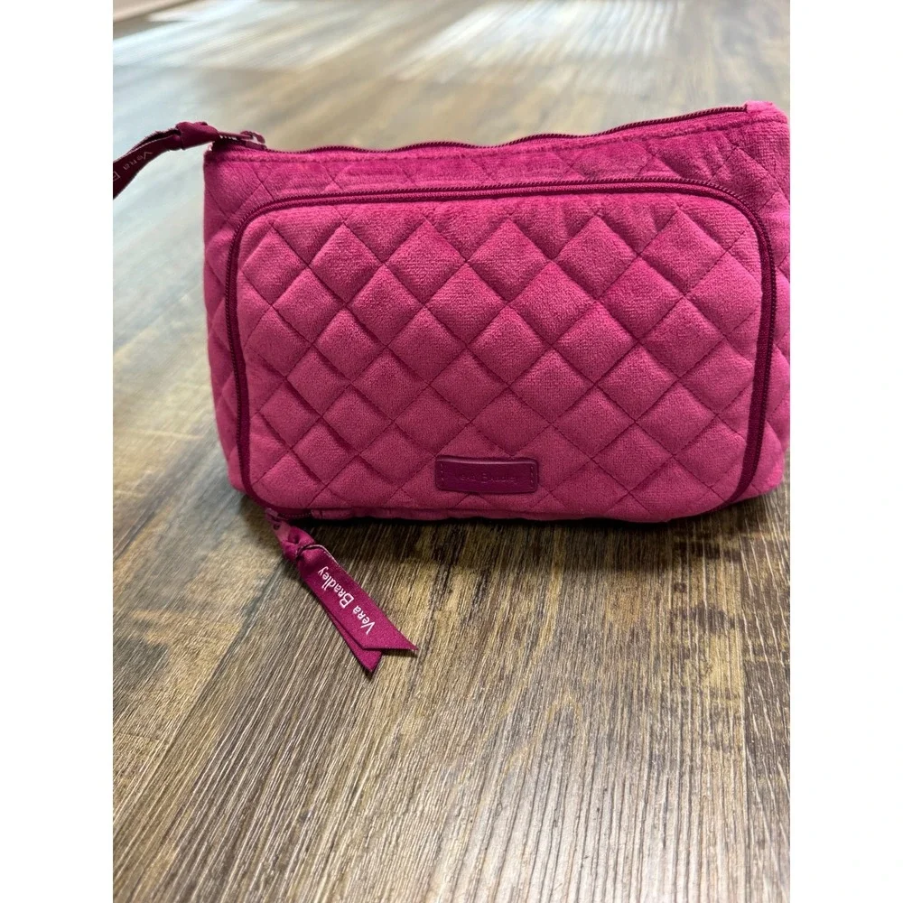 Vera Bradley Quilted Velvet Cosmetic Bag Magenta Pink Travel Makeup Organizer